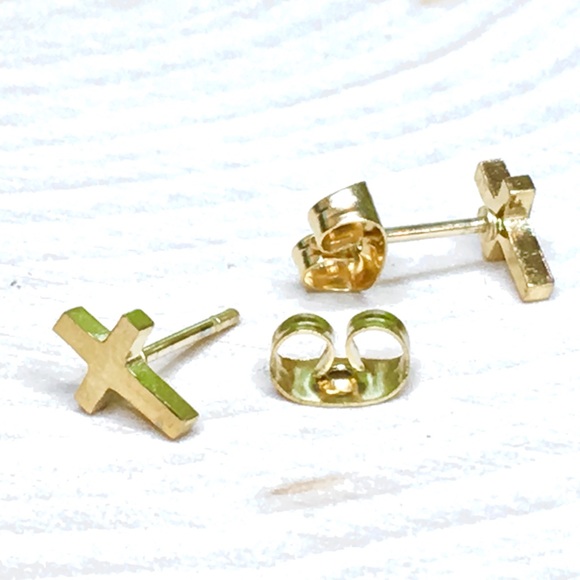 Minimalist Gold Cross Earrings - Picture 8 of 8